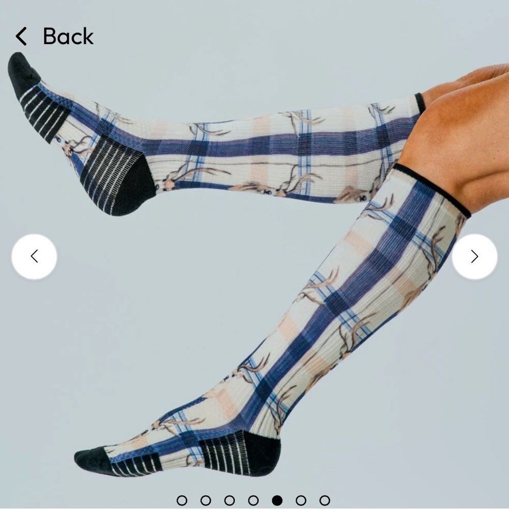 Cream Plaid Deer Compression Socks - Picture 2 of 3